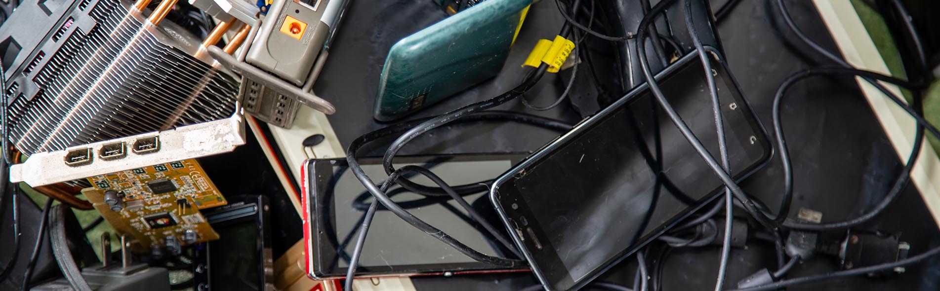 Pile of assorted electronic products e-waste