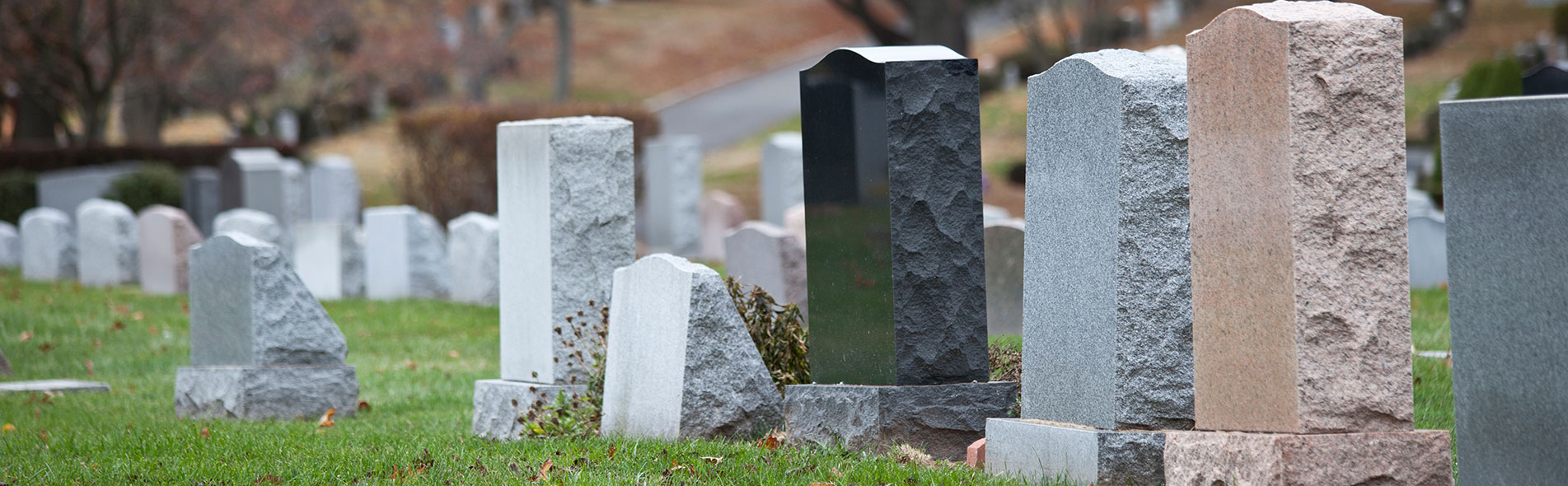 A row of gravestones in a cemetery